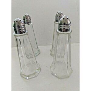 Vintage Diner Style Glass Salt and Pepper Shakers  Stainless Steel Lids (2 sets)